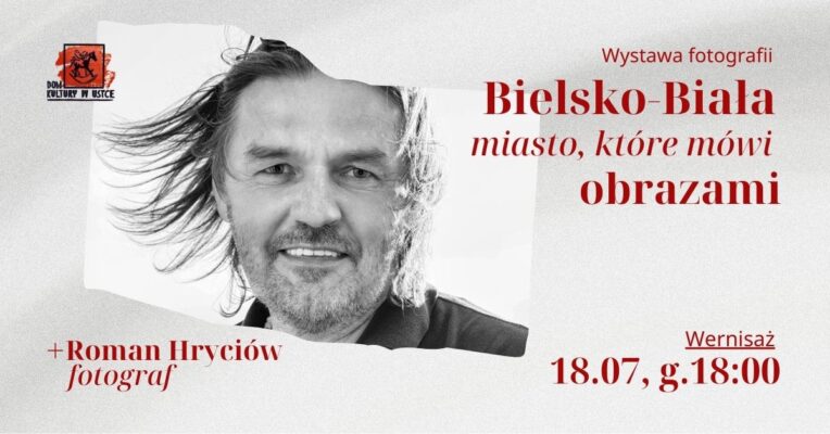 Na jasnym tle biało-czarna fotografia mężczyzny w średnim wieku. Dookoła czerwone napisy.